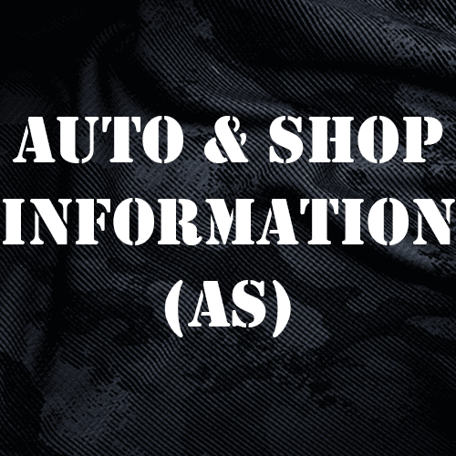 auto and shop information text on camo background
