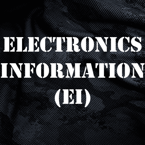 electronics information text on camo background